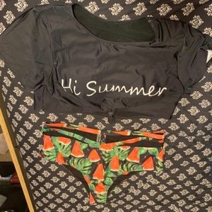SOLD Plus short sleeve watermelon bikini swimsuit
